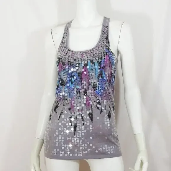 Almost Famous tribal feather sequin disc tank top - Picture 2 of 6
